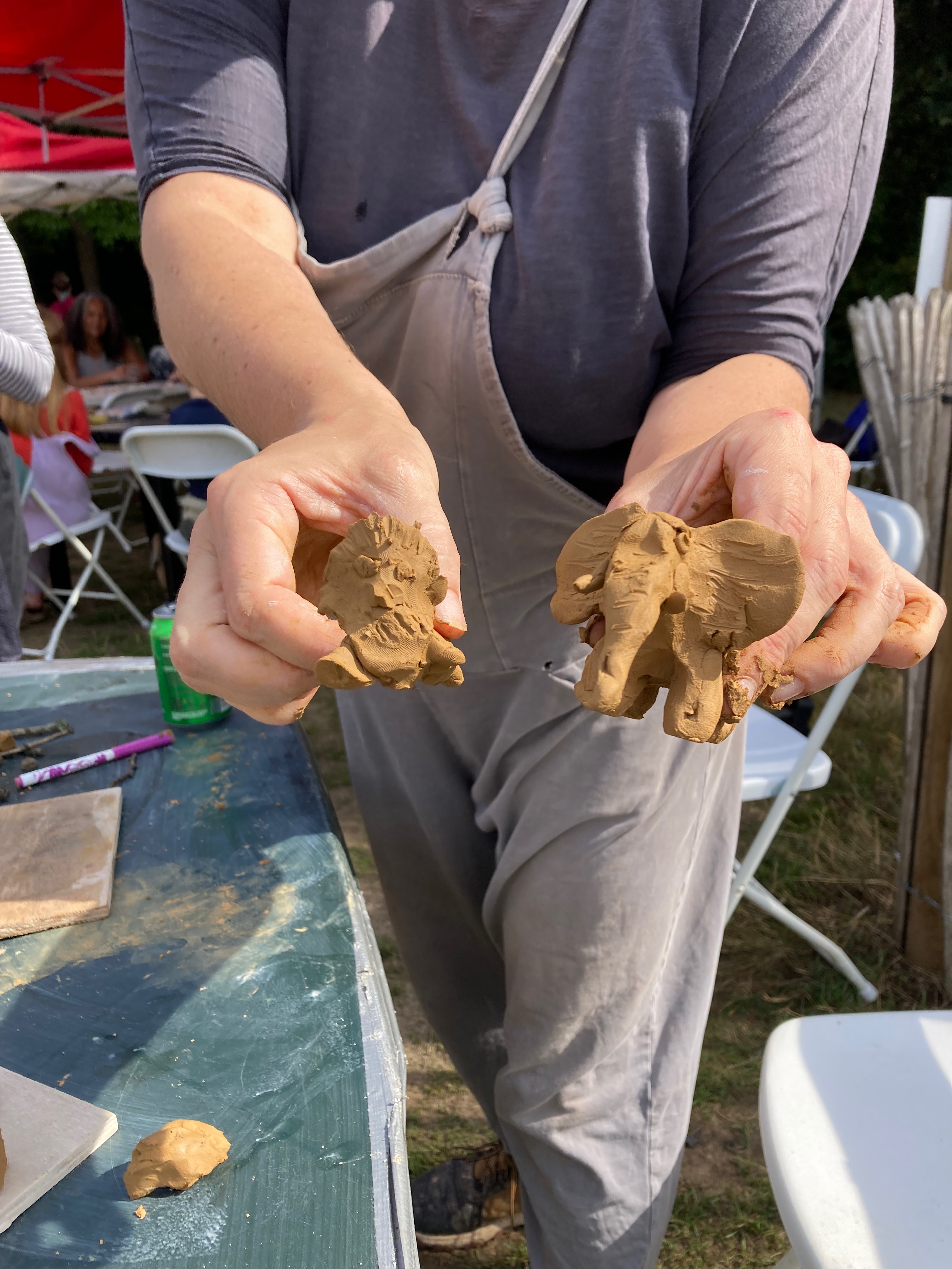 clay animals made by visitors to the stall