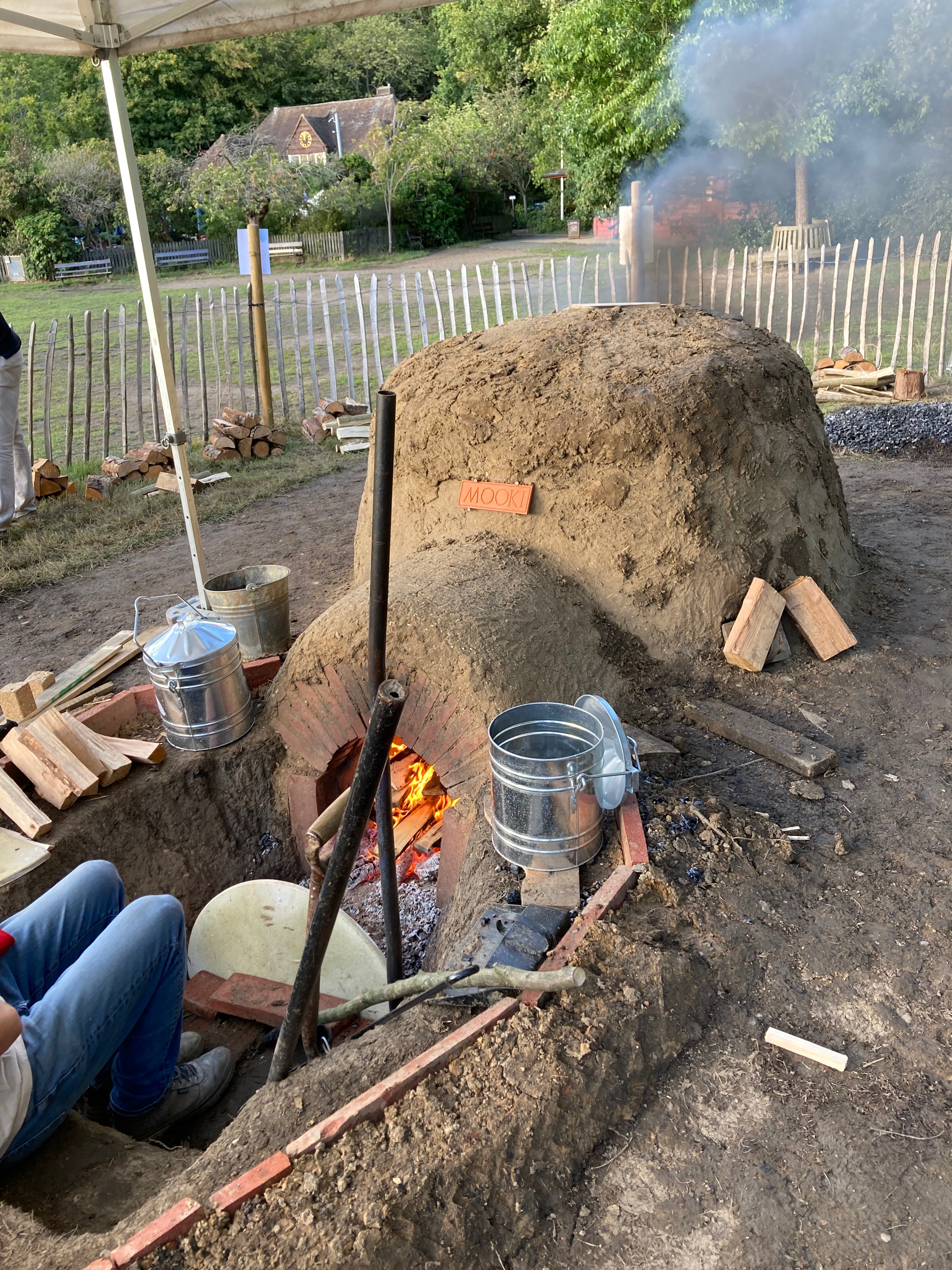 The replica Roman kiln in action